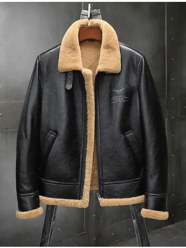 Men's Thick Winter Motorcycle Shearling Fur Leather Jacket