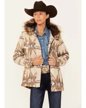 Outback Trading Co Women's Southwestern Print Fur Trim Myra Jacket