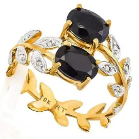 PERFECT ! 2 CARAT BLACK SAPPHIRE & (8 PCS) DIAMOND 10KT SOLID GOLD RING