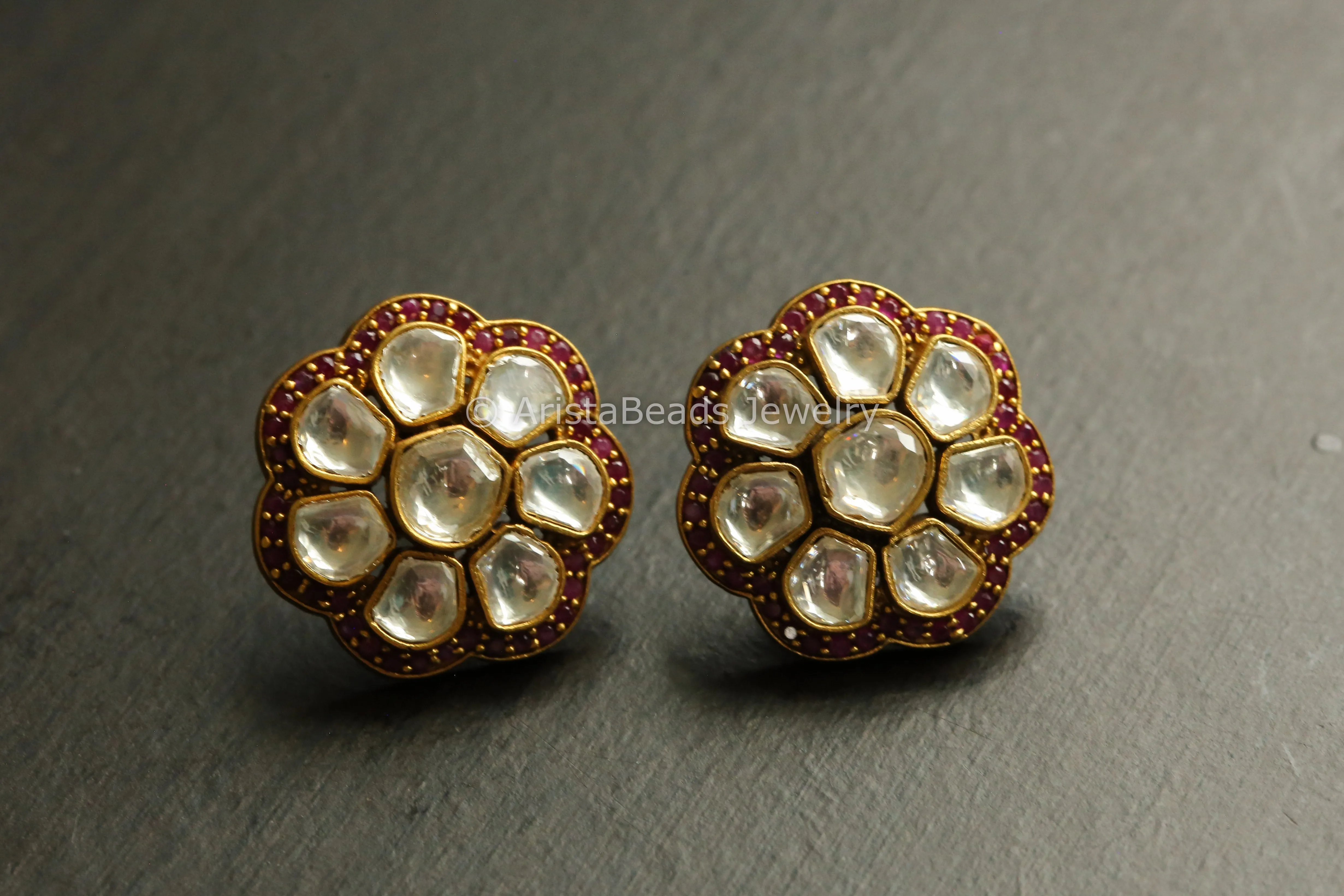 Premium Quality Uncut Polki Studs - Ruby