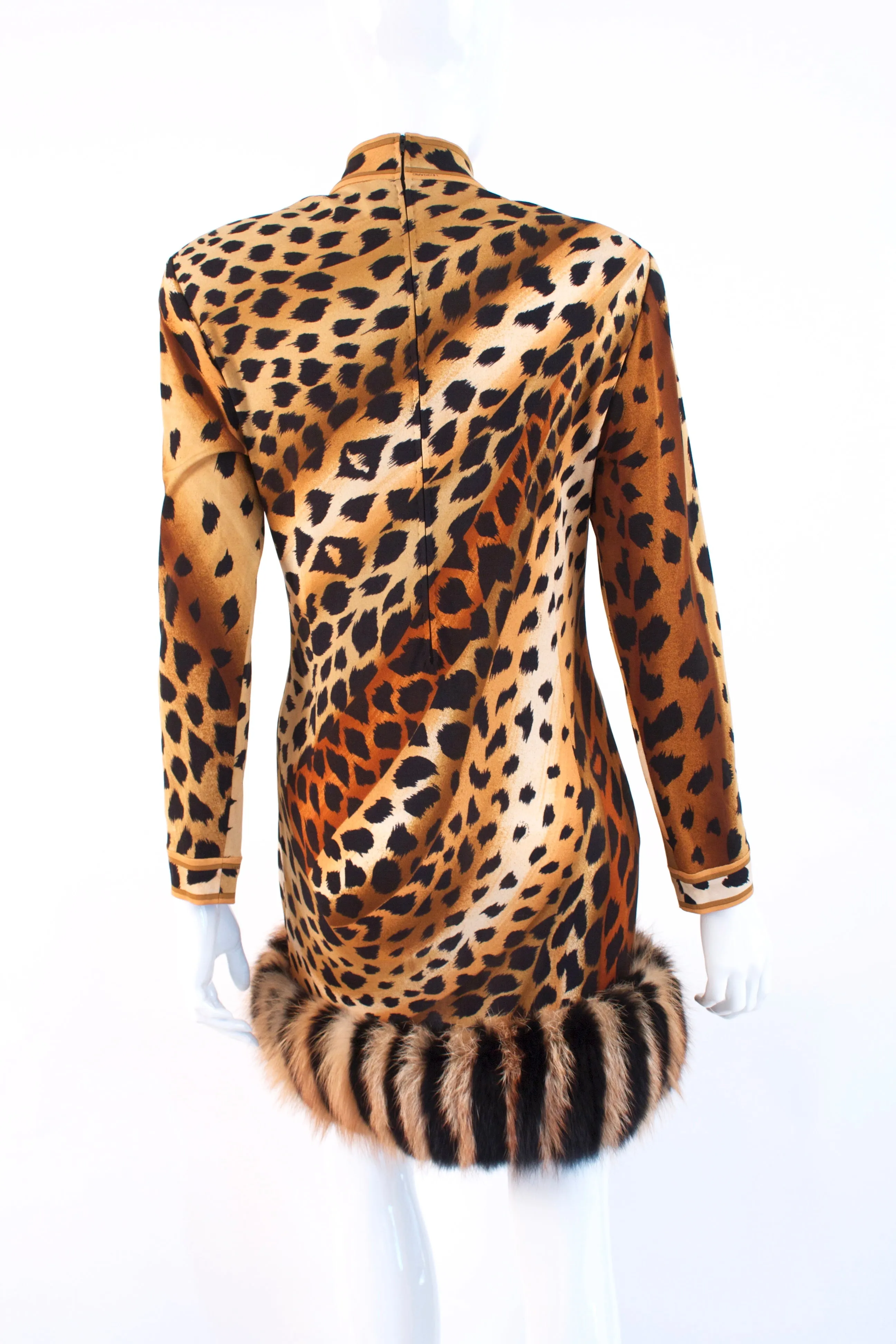 Rare Vintage 80's LEONARD Silk Leopard Dress With Fur