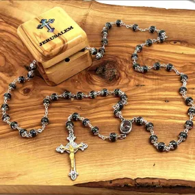 Rosary, Black Stone Beads, 22.4, Bethlehem Handmade