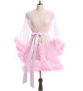 Short Pink Marabou Fur Edge Robe RB1332