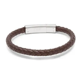 Stainless Steel Brown Braided Leather Bracelet with Anchor