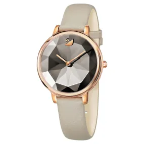 Swarovski CRYSTAL LAKE Watch Leather strap, Gray, Rose-gold tone PVD -5415996