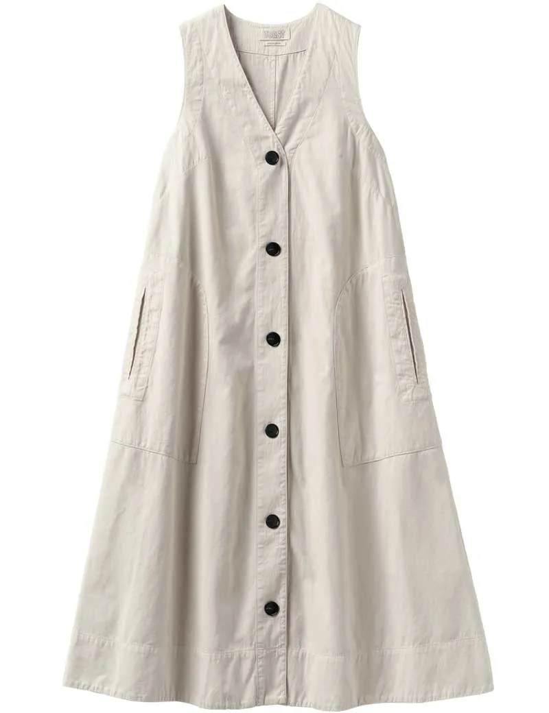 Toast Buttoned Cotton Linen Canvas Dress Wood Ash