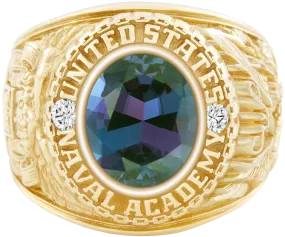 USNA Class Ring Mod with Alexandrite Centerpiece and Diamond Dividers