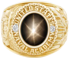 USNA Class Ring Mod with Black Star Sapphire Centerpiece and Diamond Dividers