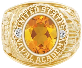 USNA Class Ring Mod with Citrine Centerpiece and Diamond Dividers