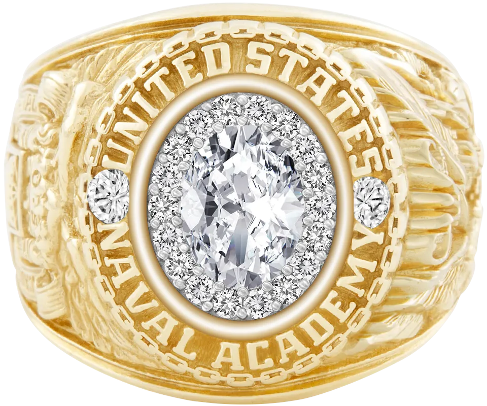 USNA Class Ring Mod with Diamond Centerpiece and Diamond Dividers