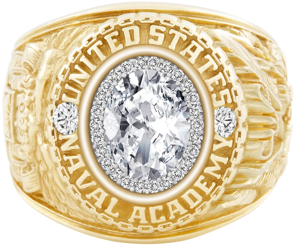 USNA Class Ring Mod with Diamond Centerpiece and Diamond Dividers