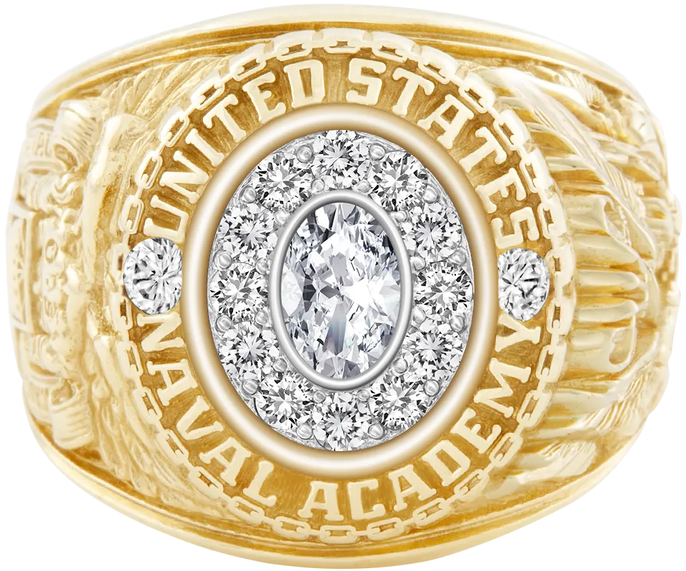 USNA Class Ring Mod with Diamond Centerpiece and Diamond Dividers