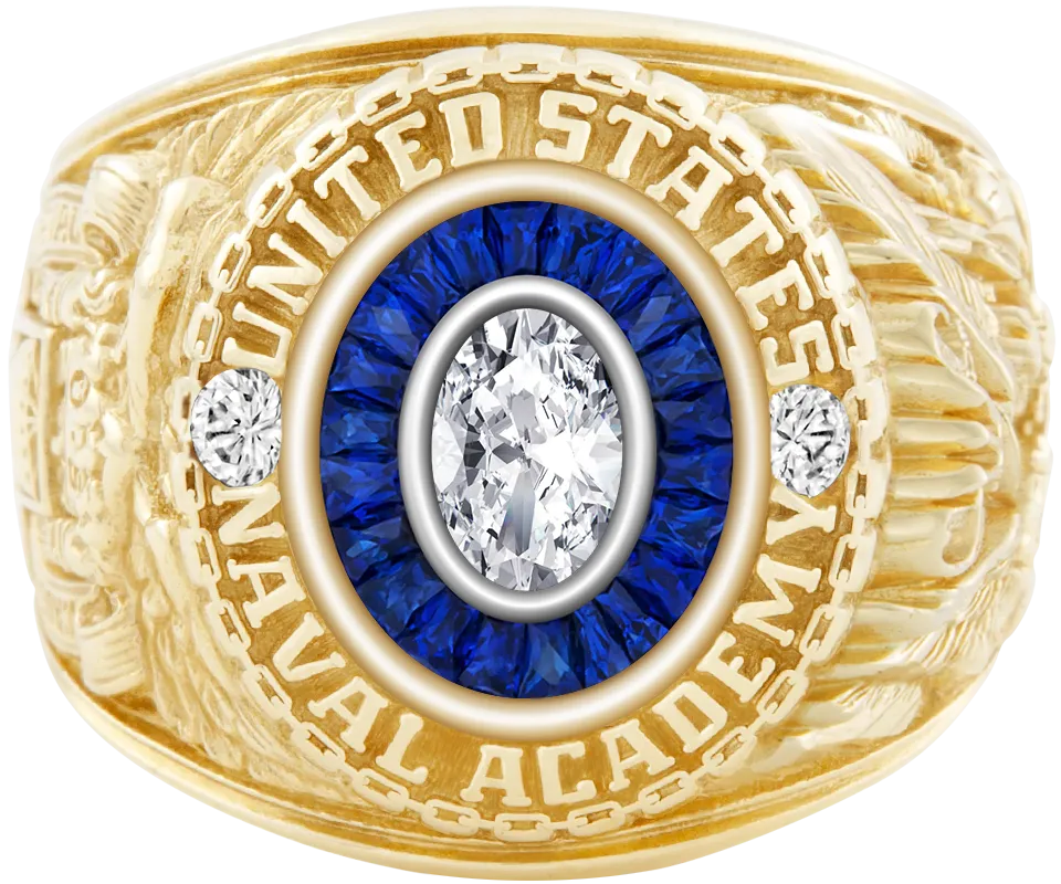 USNA Class Ring Mod with Diamond Centerpiece and Diamond Dividers