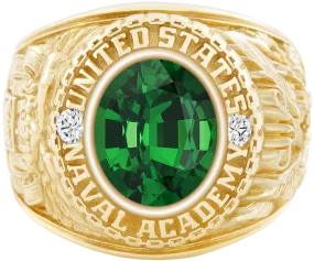 USNA Class Ring Mod with Tsavorite Centerpiece and Diamond Dividers