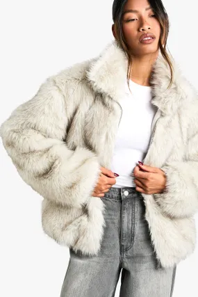 Vintage Look Faux Fur Funnel Neck Jacket