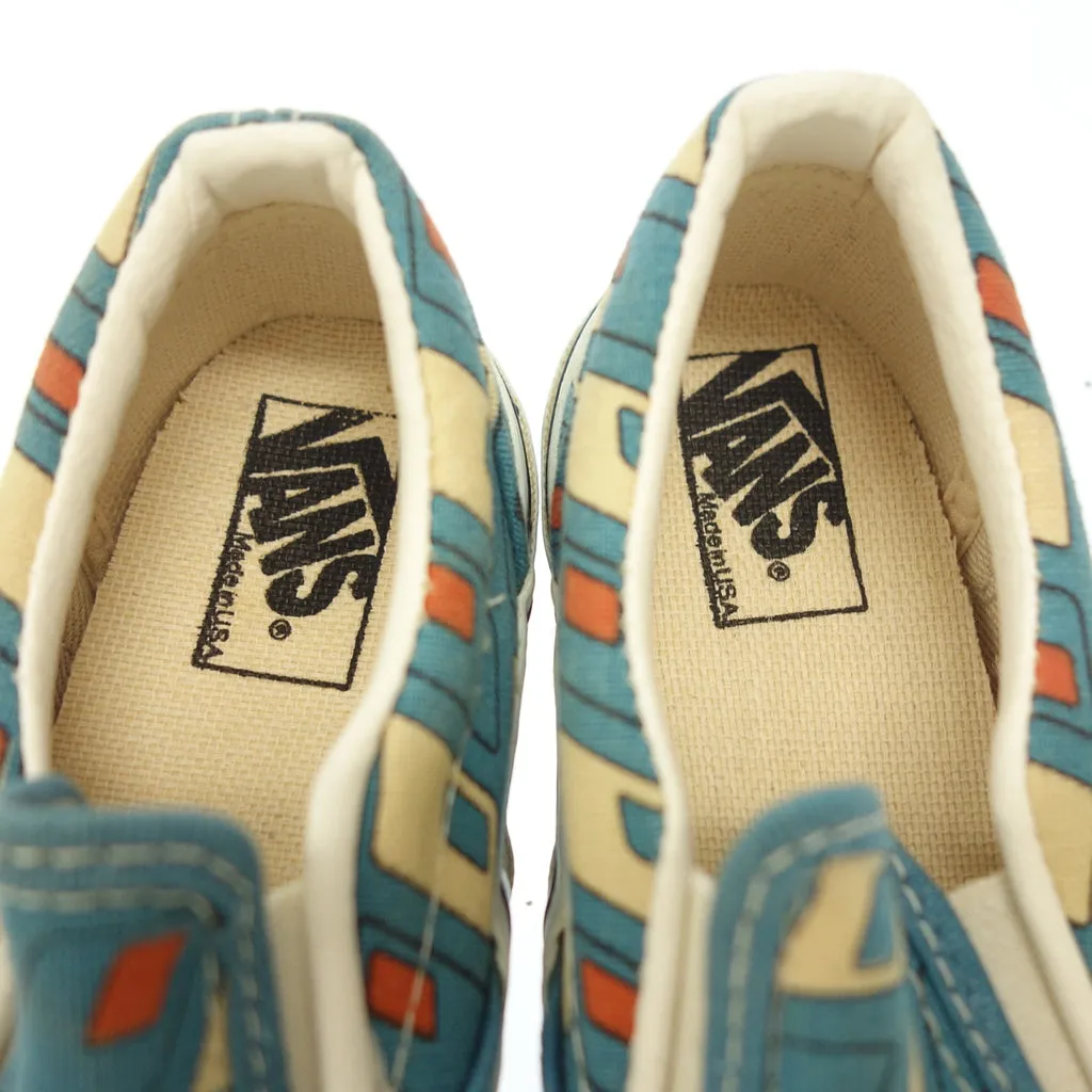 美品◆バンズ スニーカー スリッポン USA製 総柄 キッズ ブルー系 サイズ18 VANS【AFD9】